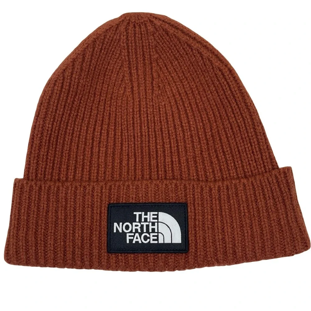 The North Face Salty Dog Beanie Men OS Rust Brown Ribbed Knit Logo Patch Hat